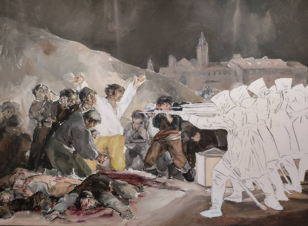 Cuadro reinterpretando Los fusilamientos del 2 de mayo