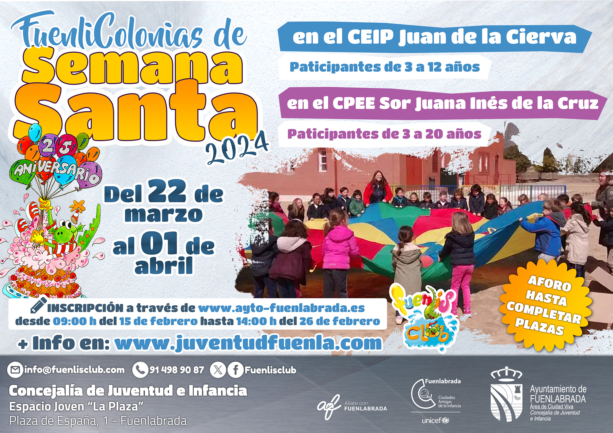 Cartel con horarios y fechas 