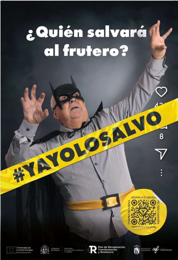 Imagen del cartel de la campaña con un mayor vestido de superhéroe