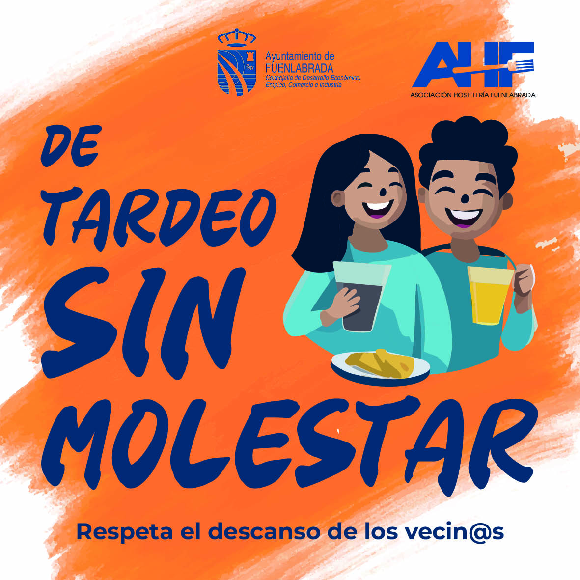 Cartel con el dibujo de un hombre y una mujer bebiendo y el lema de la campaña