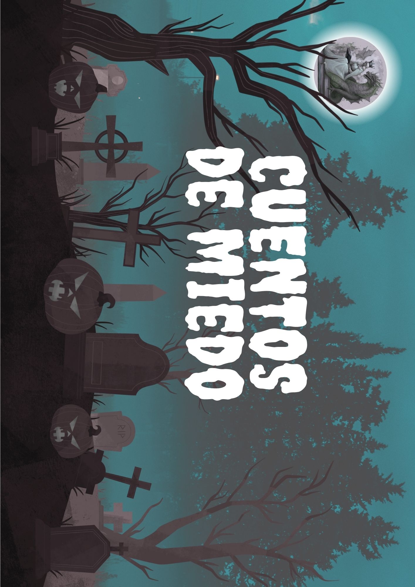 Ilustración de un cementerio en Halloween