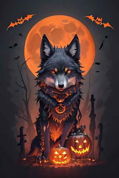 Ilustración de lobo en Halloween