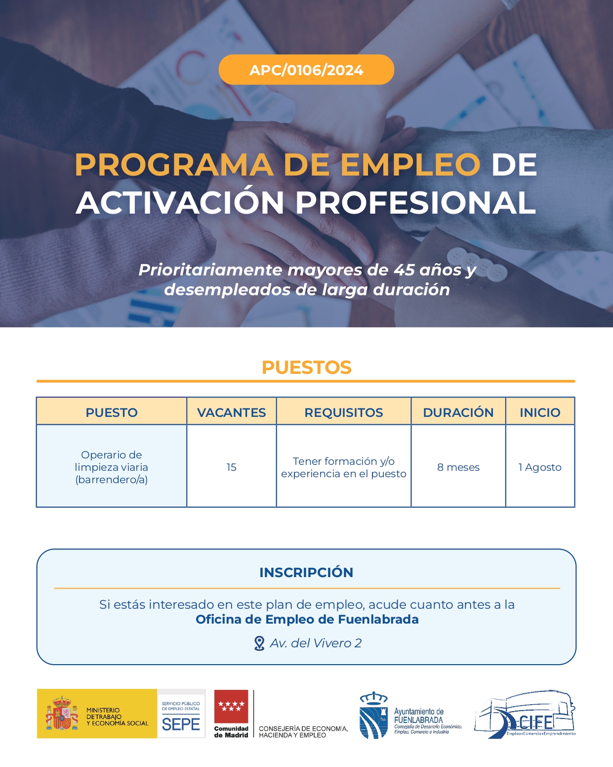 Cartel información del programa de activación profesional