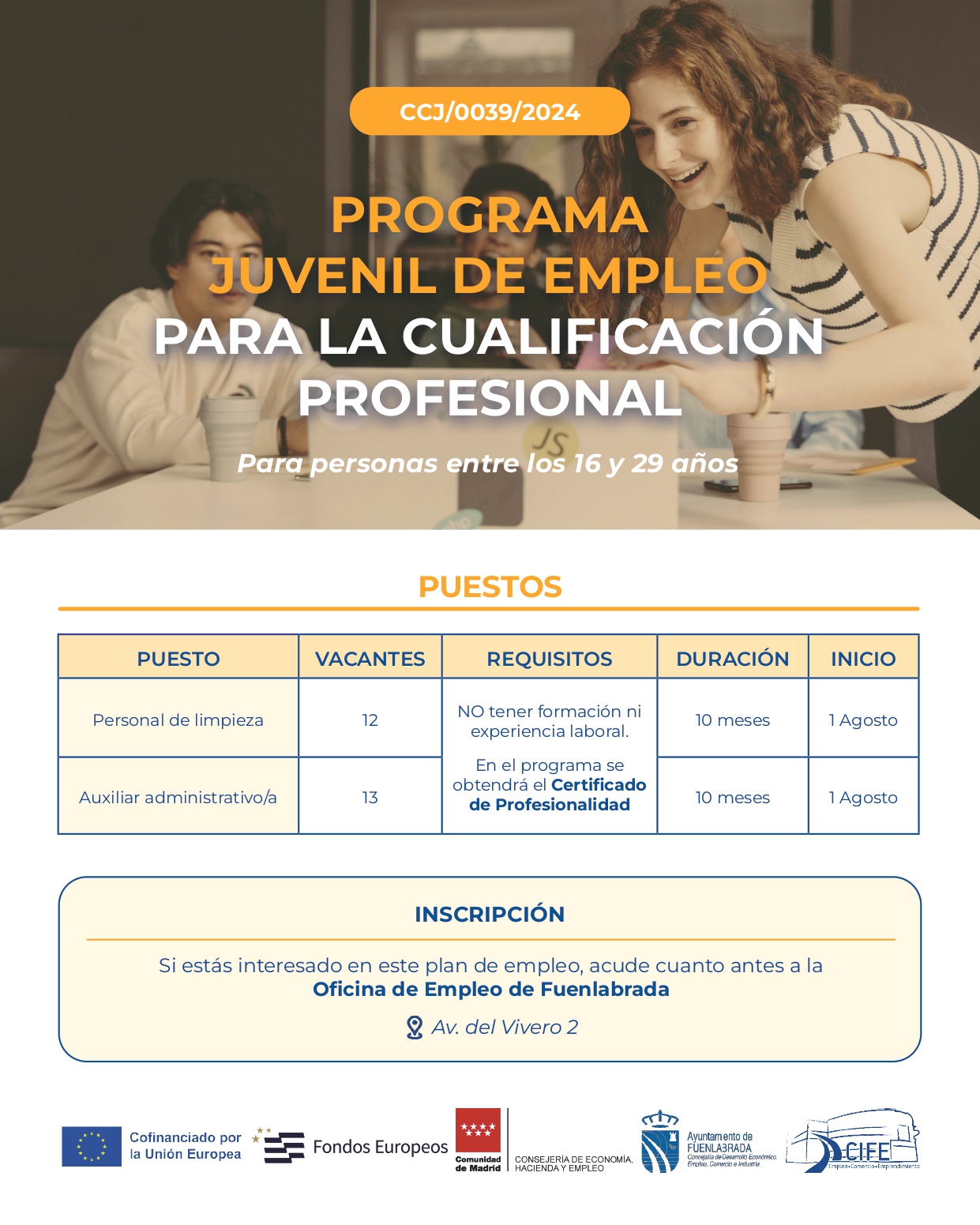 Cartel con información con programación juvenil de empleo