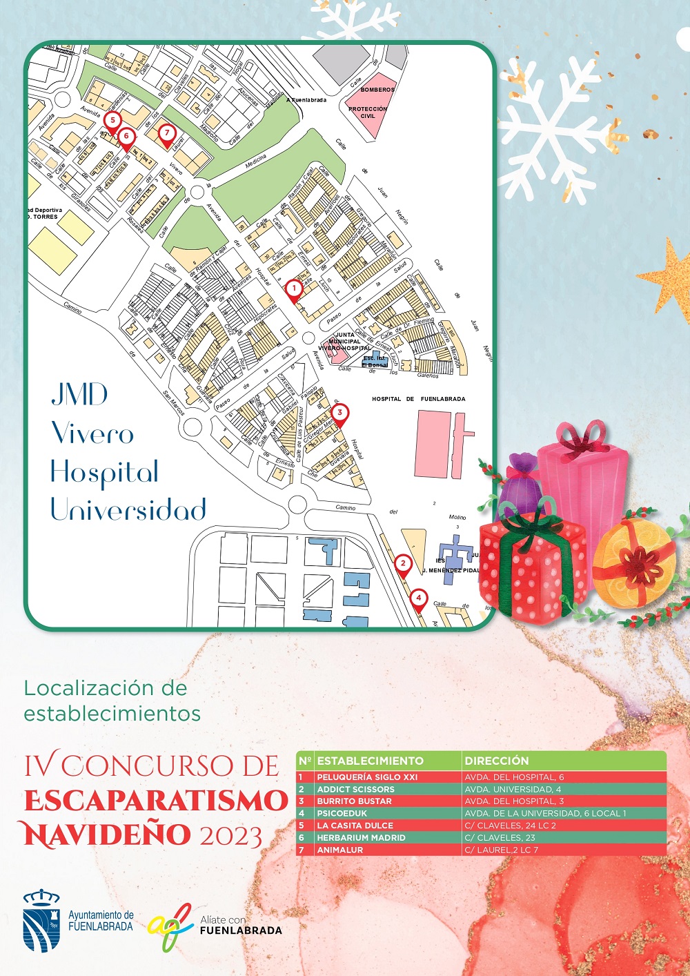 Plano de localización de establecimientos en la JMD Vivero-Hospital-Universidad