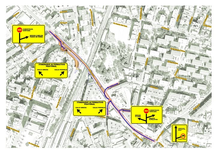 Plano rutas alternativas durante las obras