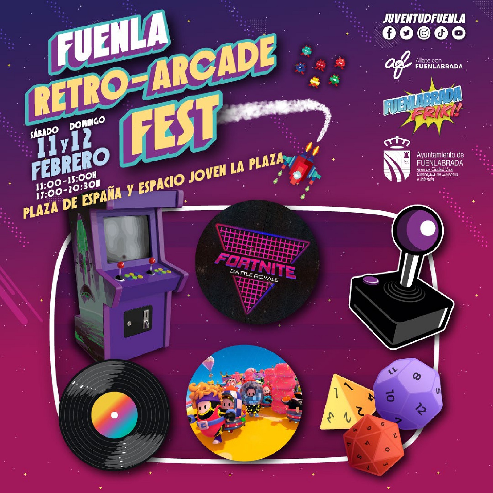 Cartel con la programación del Fuenla Retro Arcade Fest