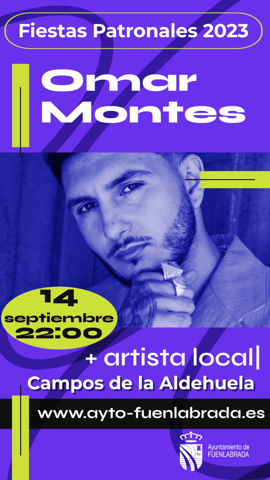 Cartel promocional del concierto con la cara del artista la fecha y la hora
