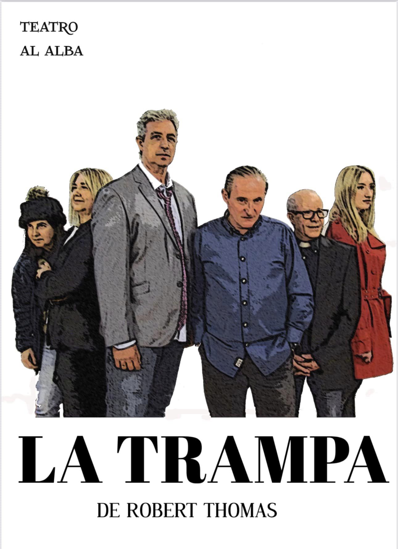 Cartel de la obra de teatro con imagen de los cinco personajes