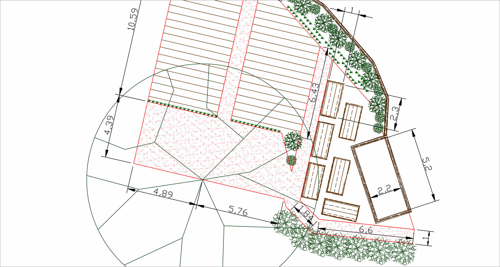 Plano del diseño de un huerto escolar
