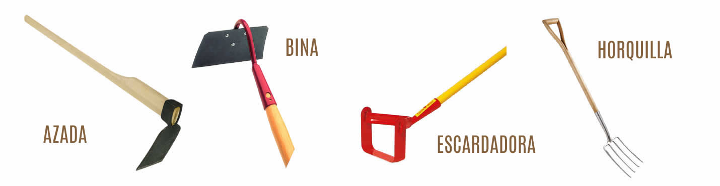 Azada, bina, escardadora y horquilla