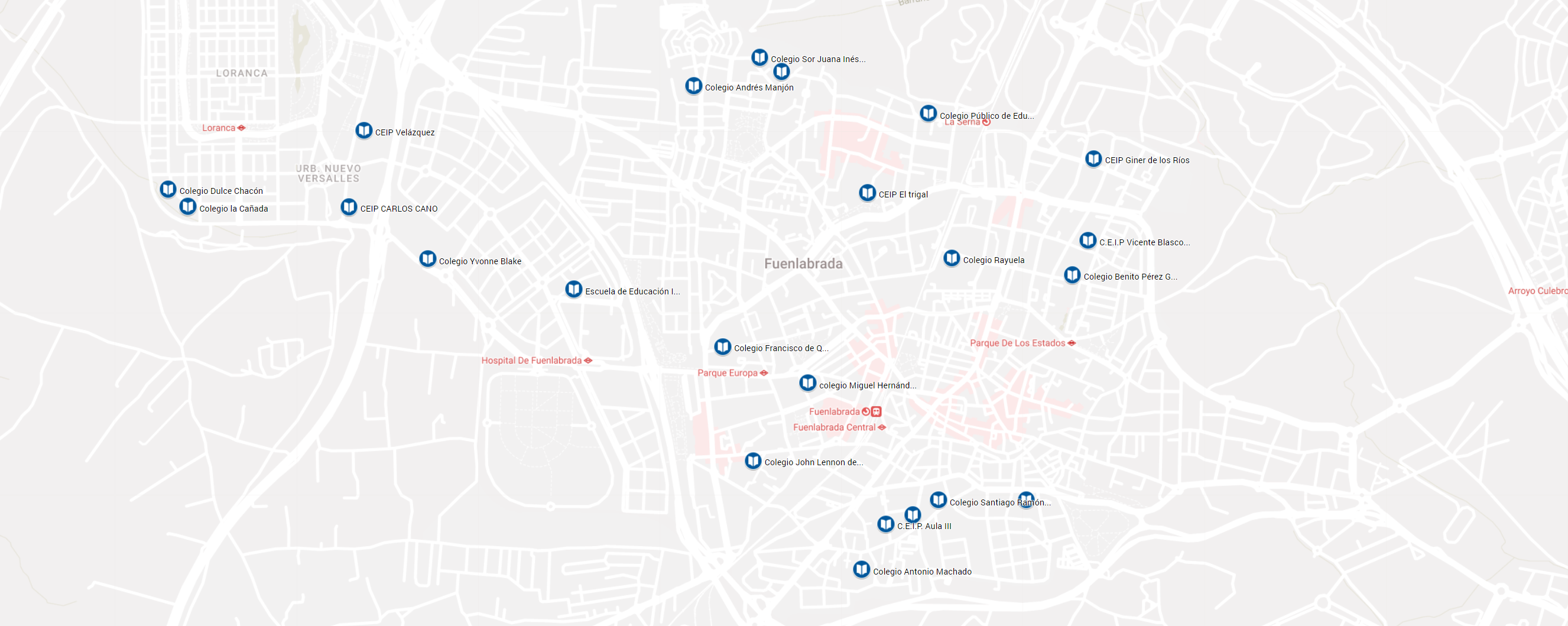 Plano con los colegios que mantienen un huerto escolar