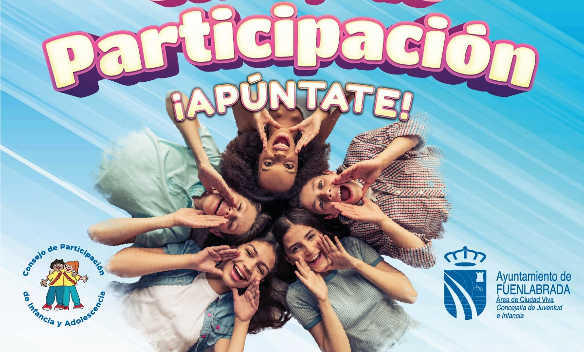 Detalle del cartel del Consejo de Participación con la imagen de cinco niñas y niños sonriendo