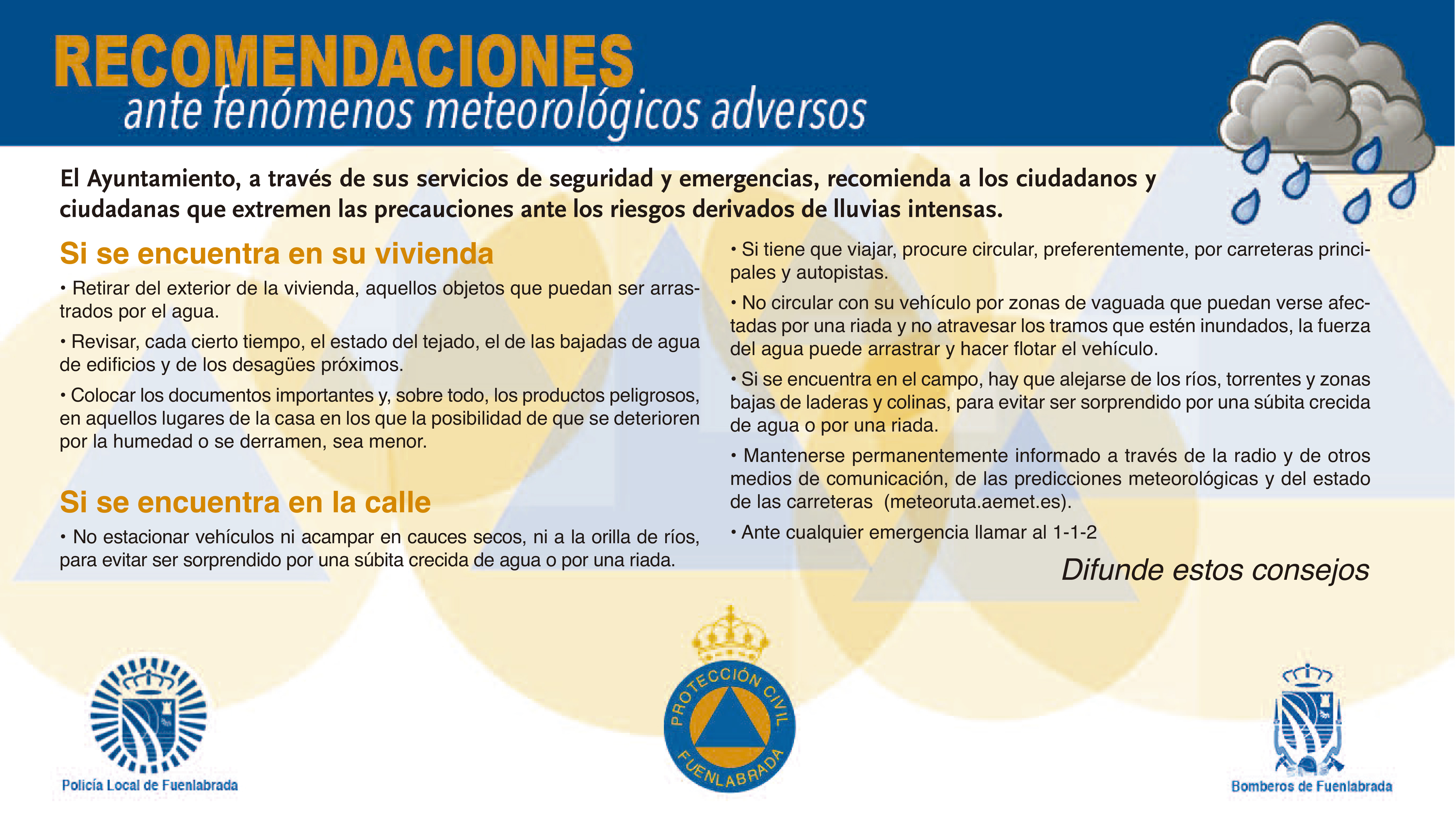 Cartel de las recomendaciones por fenómenos meteorológicos adversos